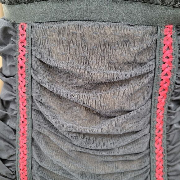 Frederick's of Hollywood Y2K Black Red Ruched Lace Chemise Mini Dress Garters - Picture 6 of 13